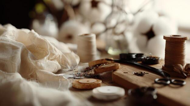 close-up-of-sewing-materials-on-a-wooden-table-with-soft-focus-and-natural-light-photo